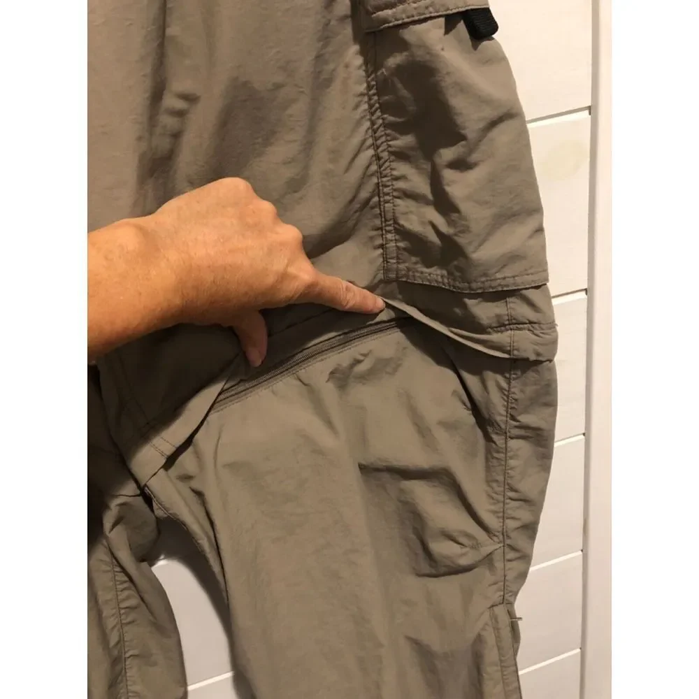 WOMENS REI TAN KHAKI CONVERTIBLE ZIP OFF‎ NYLON HIKING PANTS SHORTS UPF 50 SZ 14